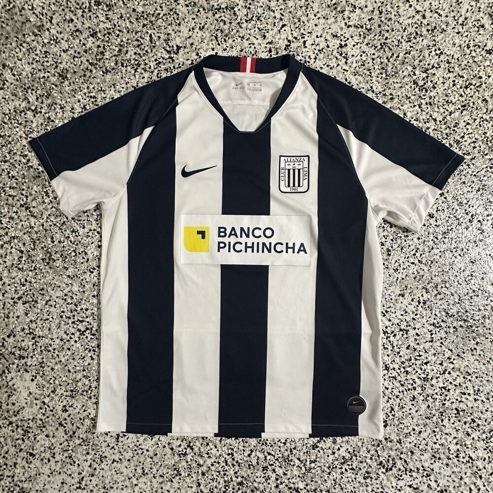 Nike Alianza Lima Home Soccer Jersey Mens XL Striped Navy Blue Banco Pichincha